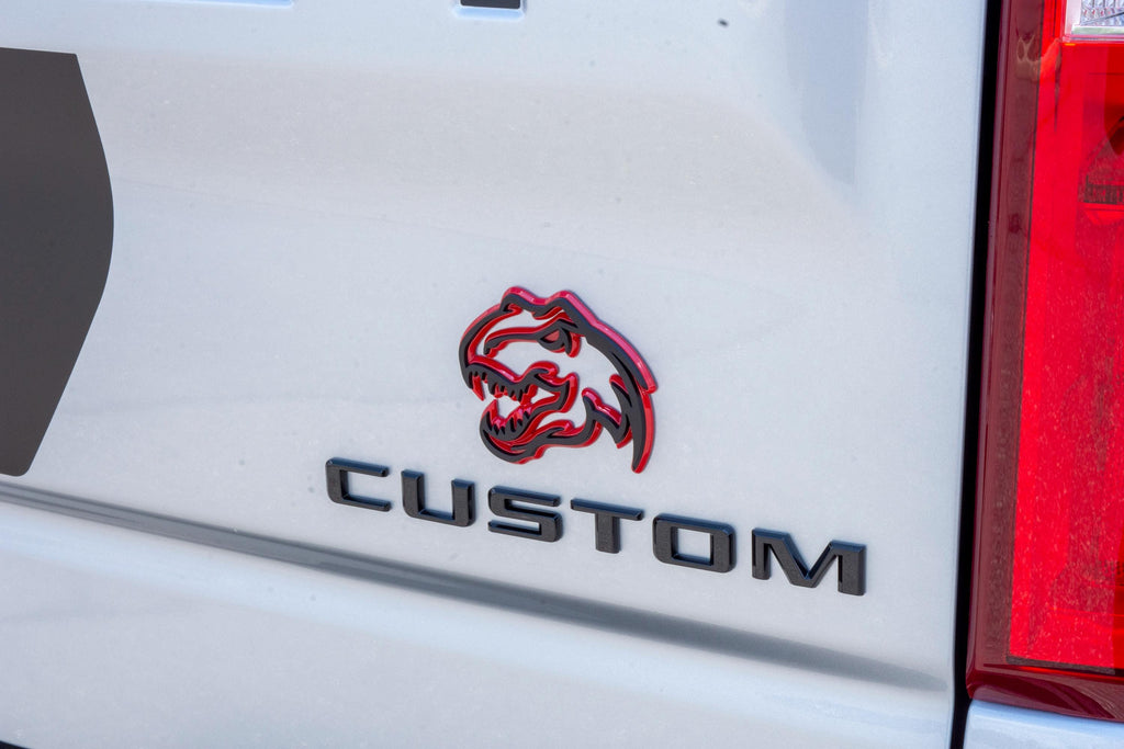 Black on Red Double Layer Dinosaur Fender Badges | Aggressive Raptor Design for F150, RAM 1500, and More | 2 Premium Badges