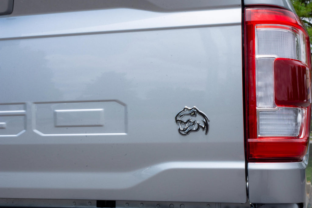 Black on Chrome Double Layer Dinosaur Fender Badges | Aggressive Raptor Design for F150, RAM 1500, and More | 2 Premium Badges
