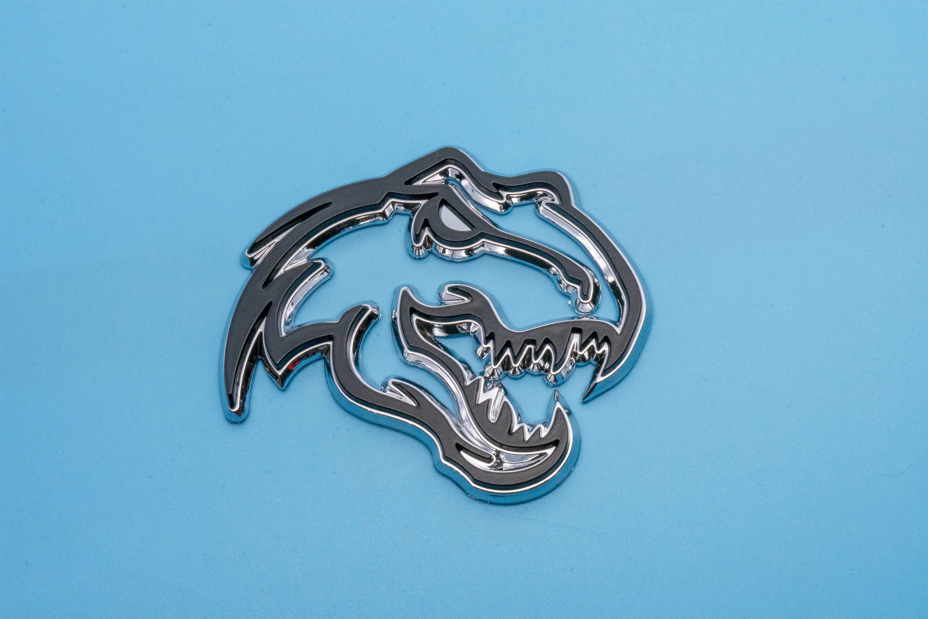 Black on Chrome Double Layer Dinosaur Fender Badges | Aggressive Raptor Design for F150, RAM 1500, and More | 2 Premium Badges