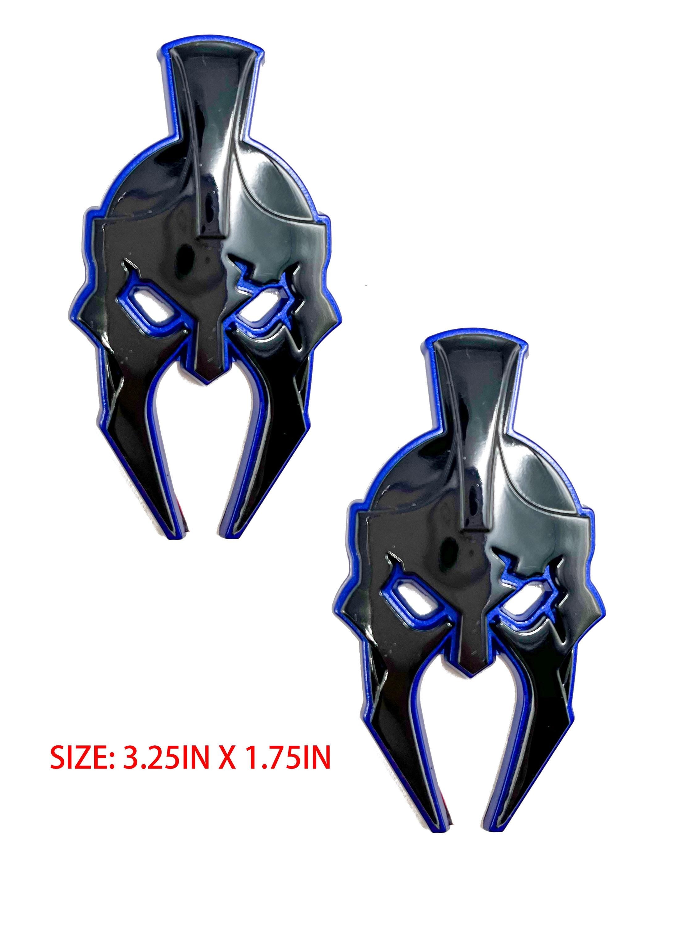 Black on Blue Gladiator Spartan Helm Offroad SUV Auto Emblem Text , Jeep Wrangler Mod 3D Sticker
