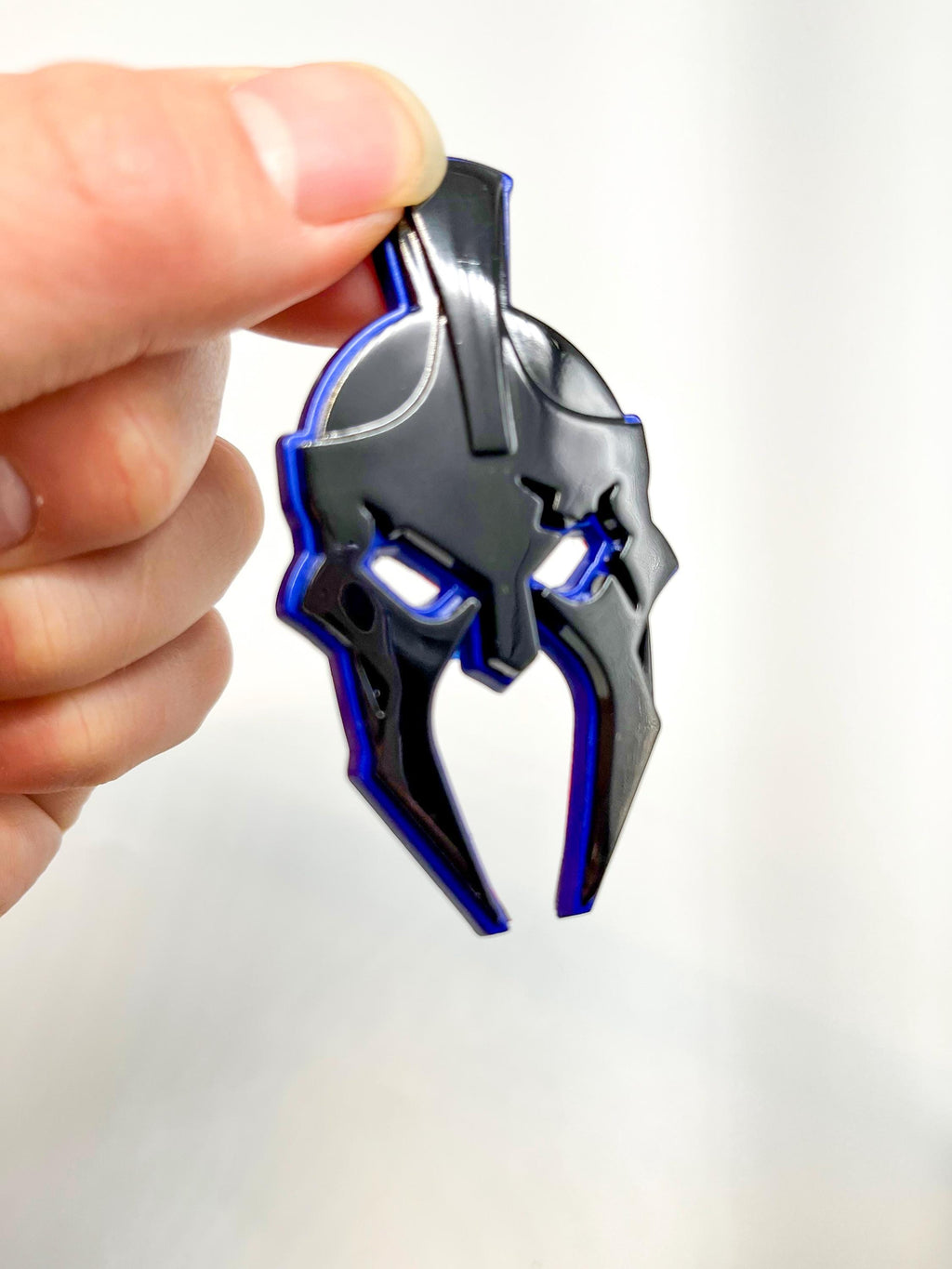 Black on Blue Gladiator Spartan Helm Offroad SUV Auto Emblem Text , Jeep Wrangler Mod 3D Sticker