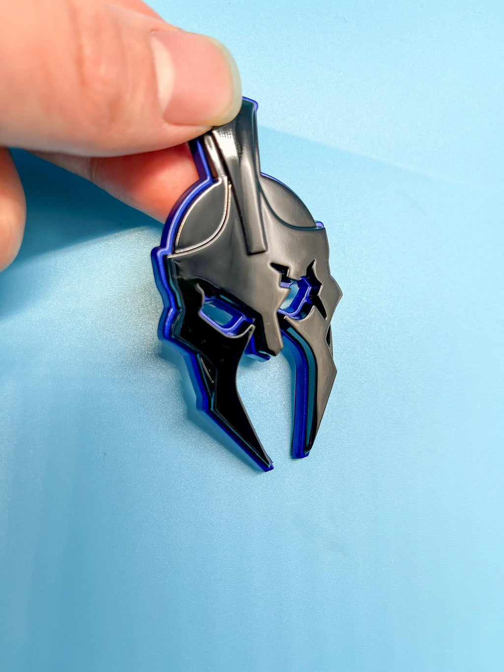 Black on Blue Gladiator Spartan Helm Offroad SUV Auto Emblem Text , Jeep Wrangler Mod 3D Sticker