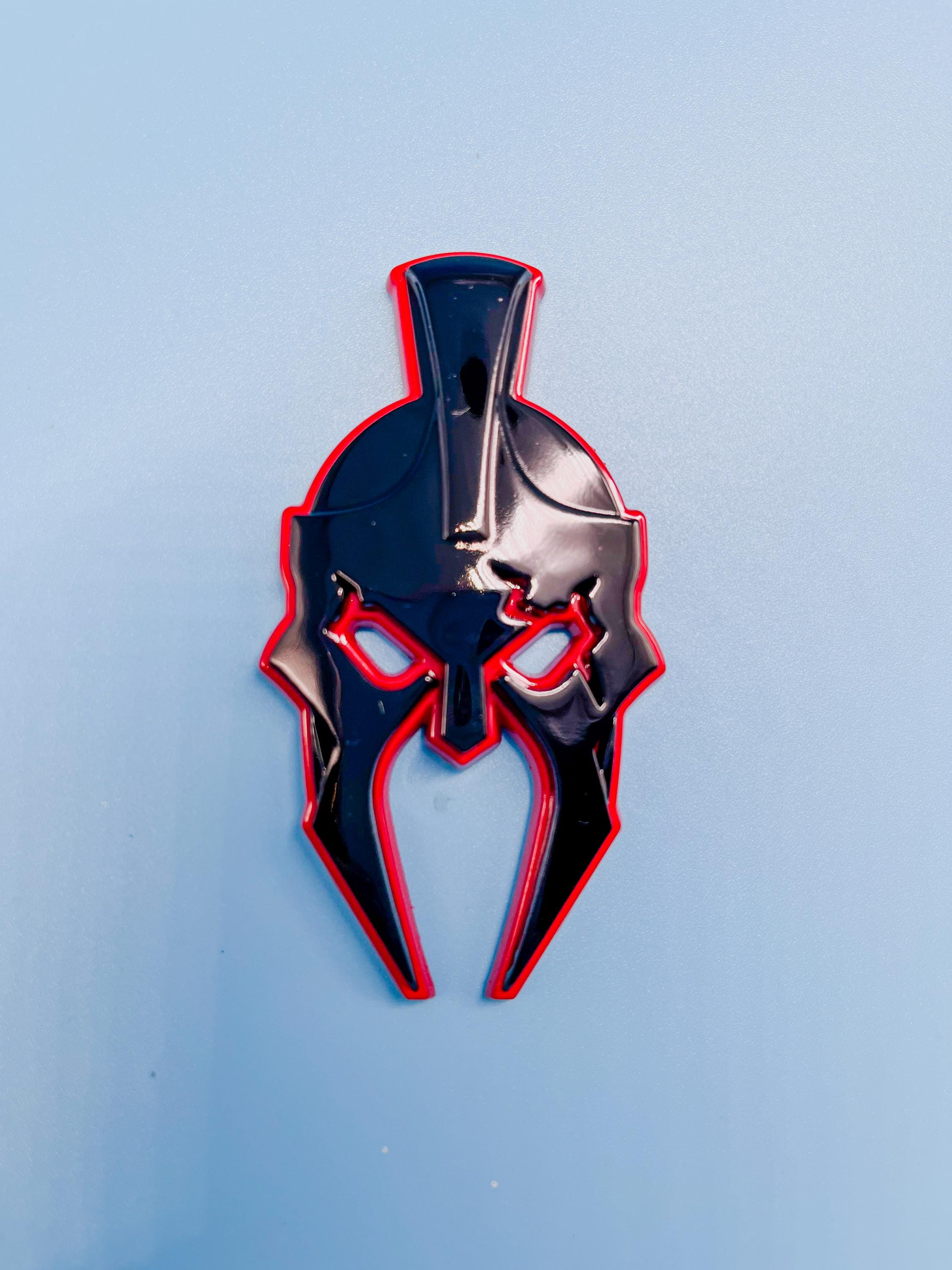 Black on Red Gladiator Spartan Helm Offroad SUV Auto Emblem Text , Jeep Wrangler Mod 3D Sticker