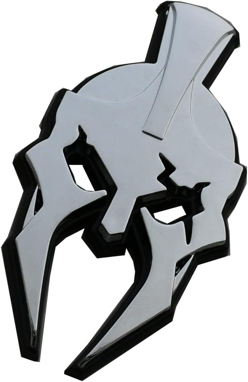 Chrome on Black Gladiator Spartan Helm Offroad SUV Auto Emblem Text , Jeep Wrangler Mod 3D Sticker