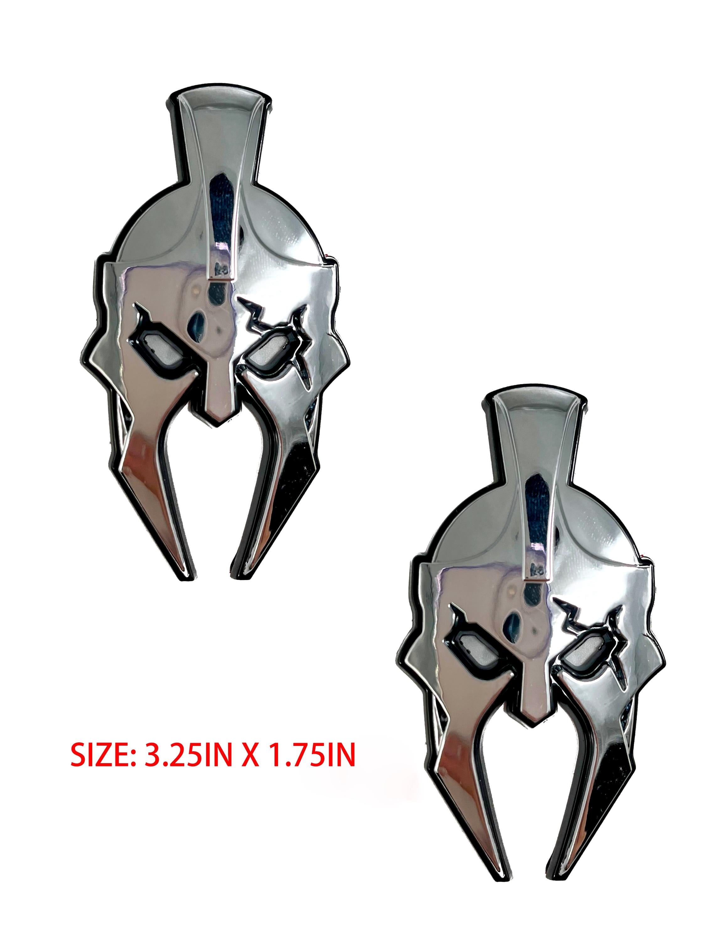 Chrome on Black Gladiator Spartan Helm Offroad SUV Auto Emblem Text , Jeep Wrangler Mod 3D Sticker