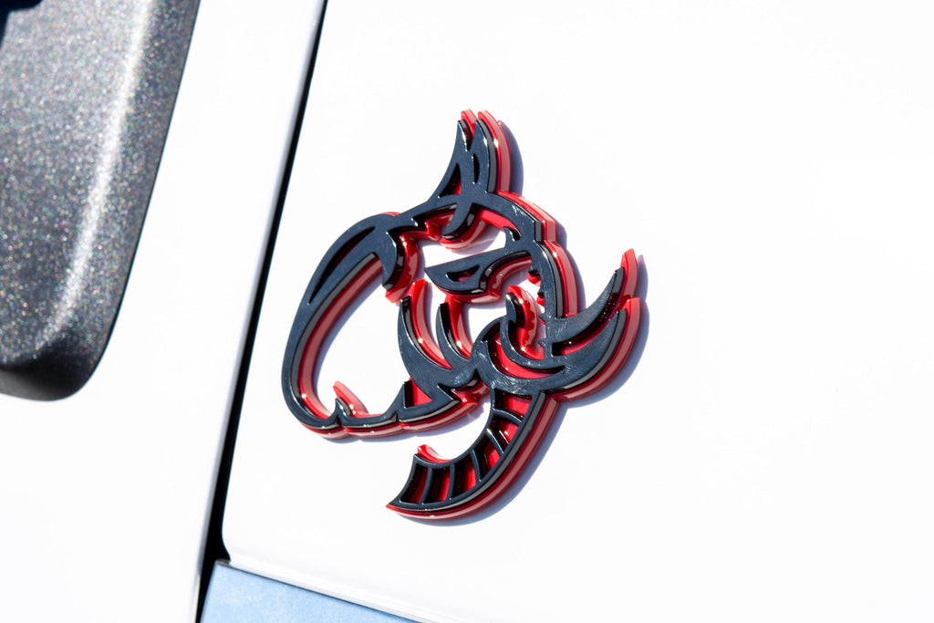 Black on Red Elephant Head Fender Left/Right Side Badge 3D Emblems Decal Stickers for Hellephant Challenger Charger TRX Silverado
