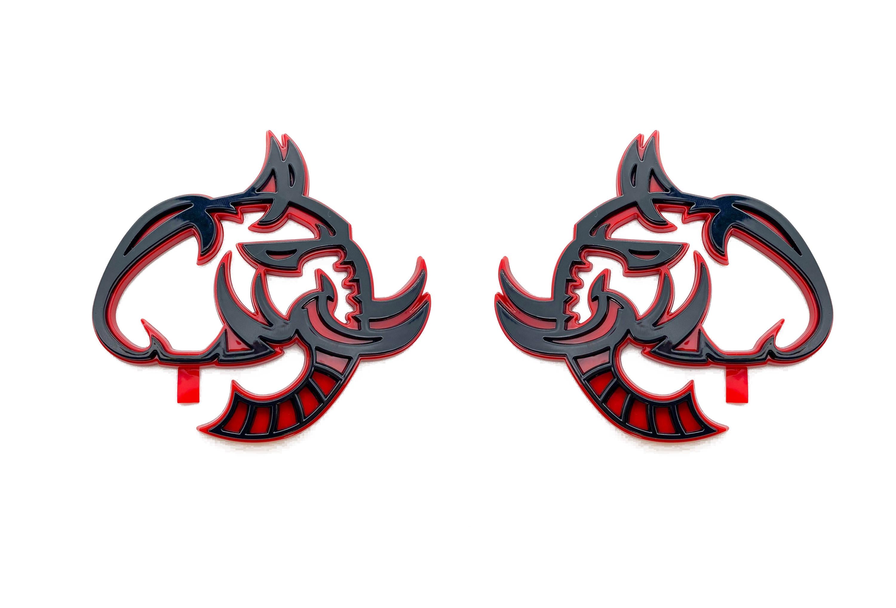 Black on Red Elephant Head Fender Left/Right Side Badge 3D Emblems Decal Stickers for Hellephant Challenger Charger TRX Silverado