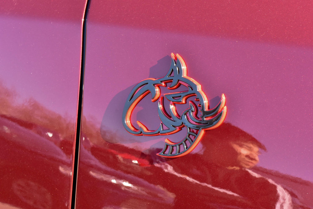 Black on Red Elephant Head Fender Left/Right Side Badge 3D Emblems Decal Stickers for Hellephant Challenger Charger TRX Silverado