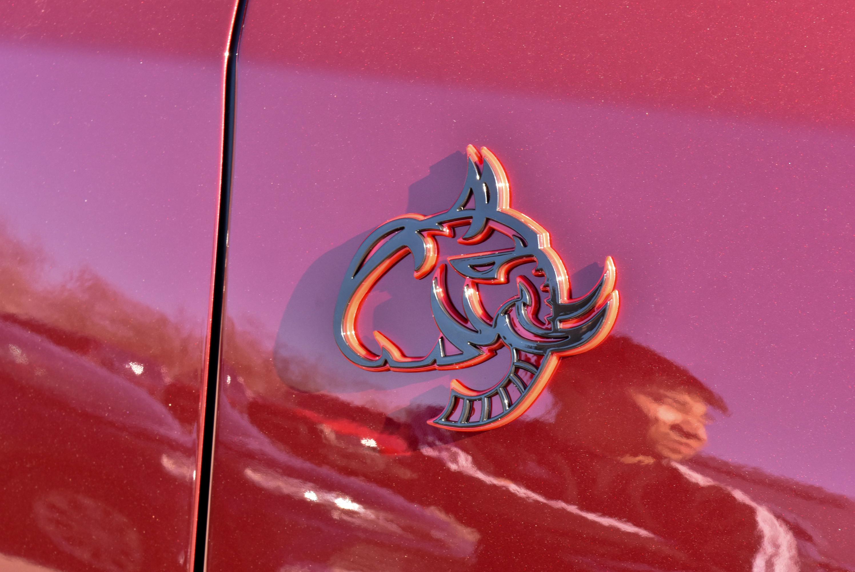 Black on Red Elephant Head Fender Left/Right Side Badge 3D Emblems Decal Stickers for Hellephant Challenger Charger TRX Silverado