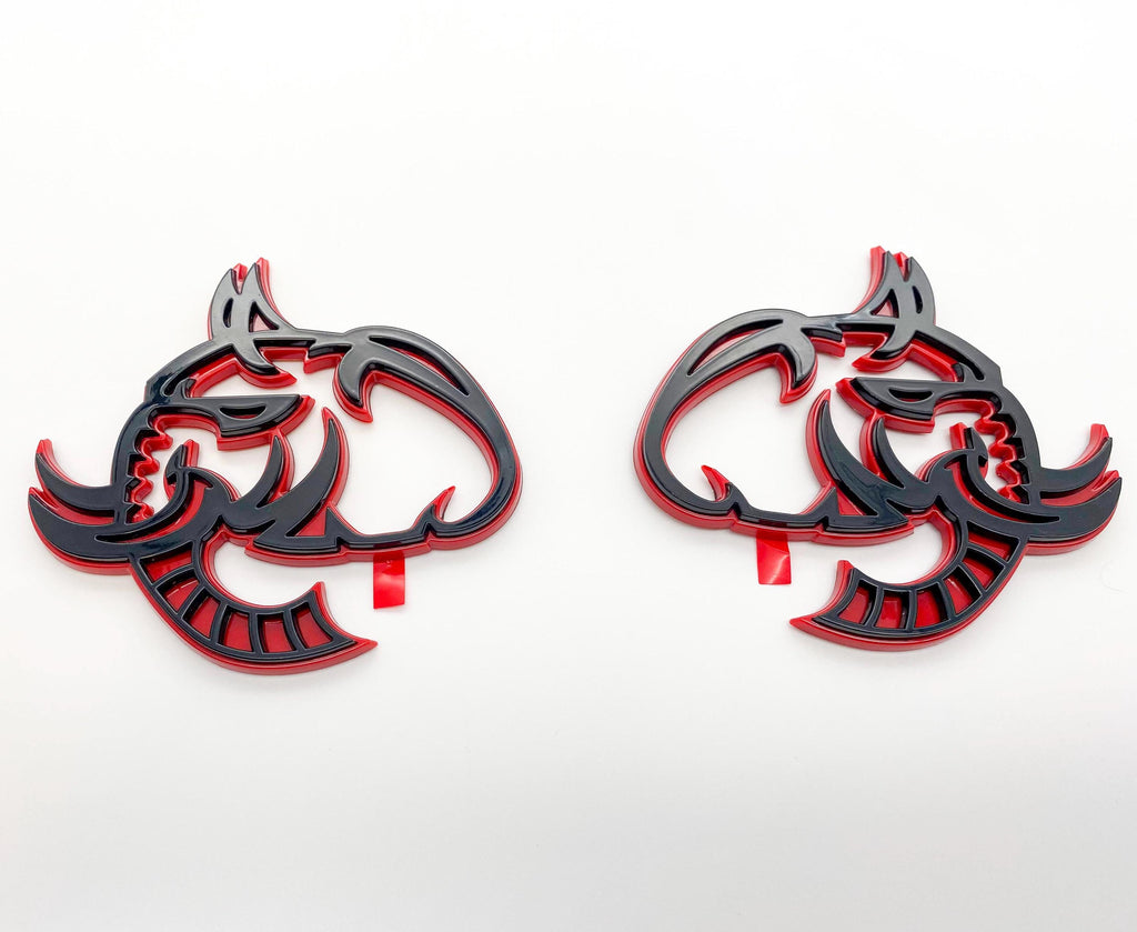 Black on Red Elephant Head Fender Left/Right Side Badge 3D Emblems Decal Stickers for Hellephant Challenger Charger TRX Silverado