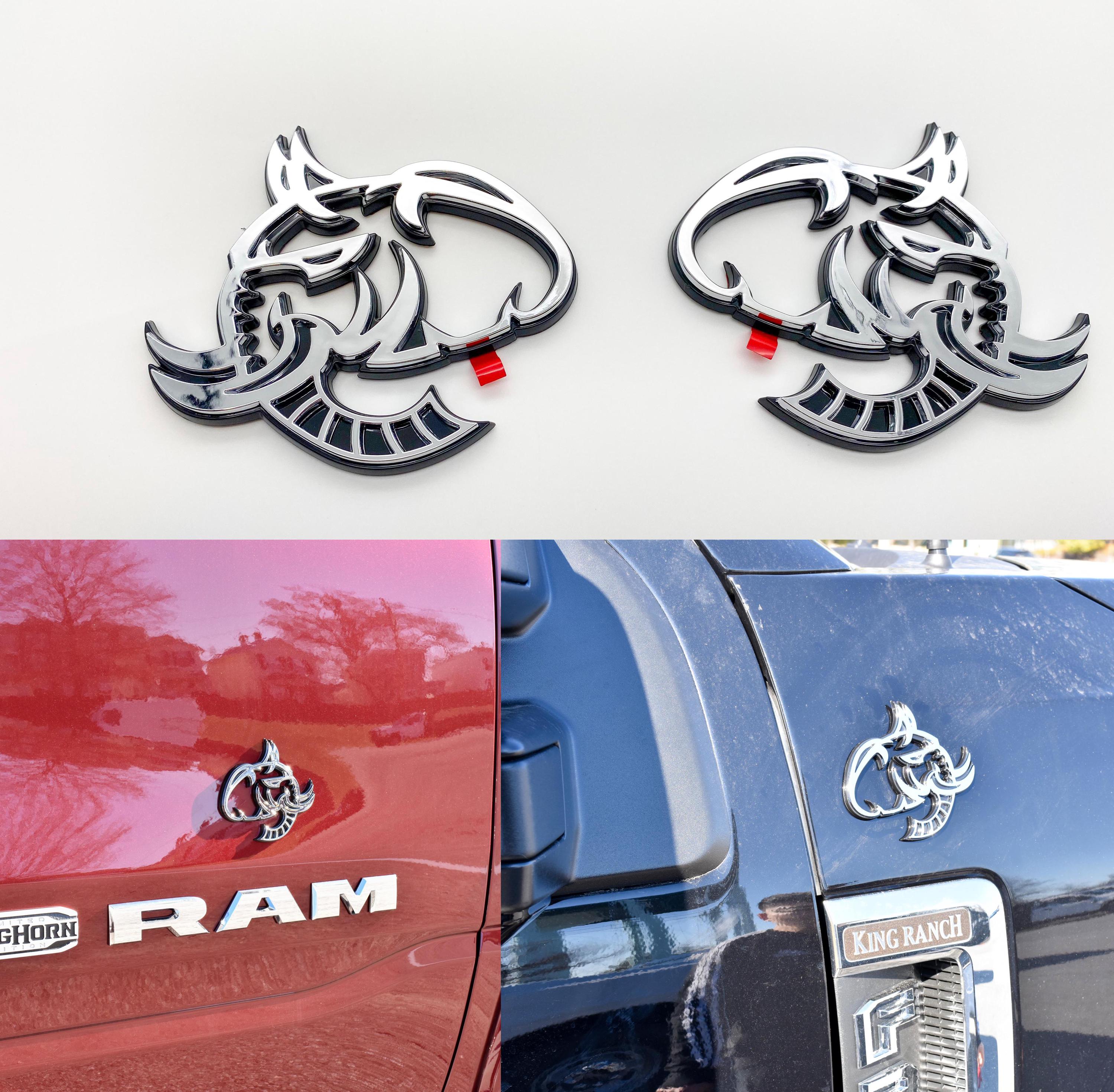 Chrome on Black Elephant Head Fender Left/Right Side Badge 3D Emblems Decal Stickers for Hellephant Challenger Charger TRX Silverado