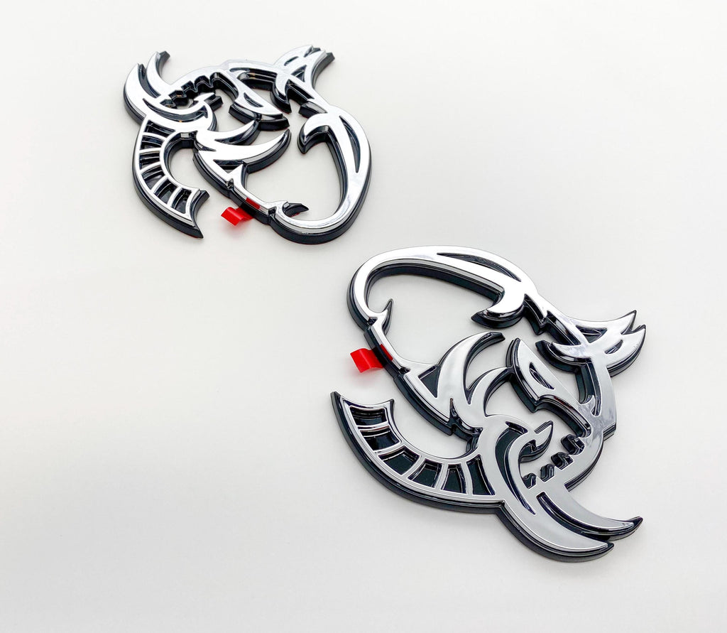 Chrome on Black Elephant Head Fender Left/Right Side Badge 3D Emblems Decal Stickers for Hellephant Challenger Charger TRX Silverado