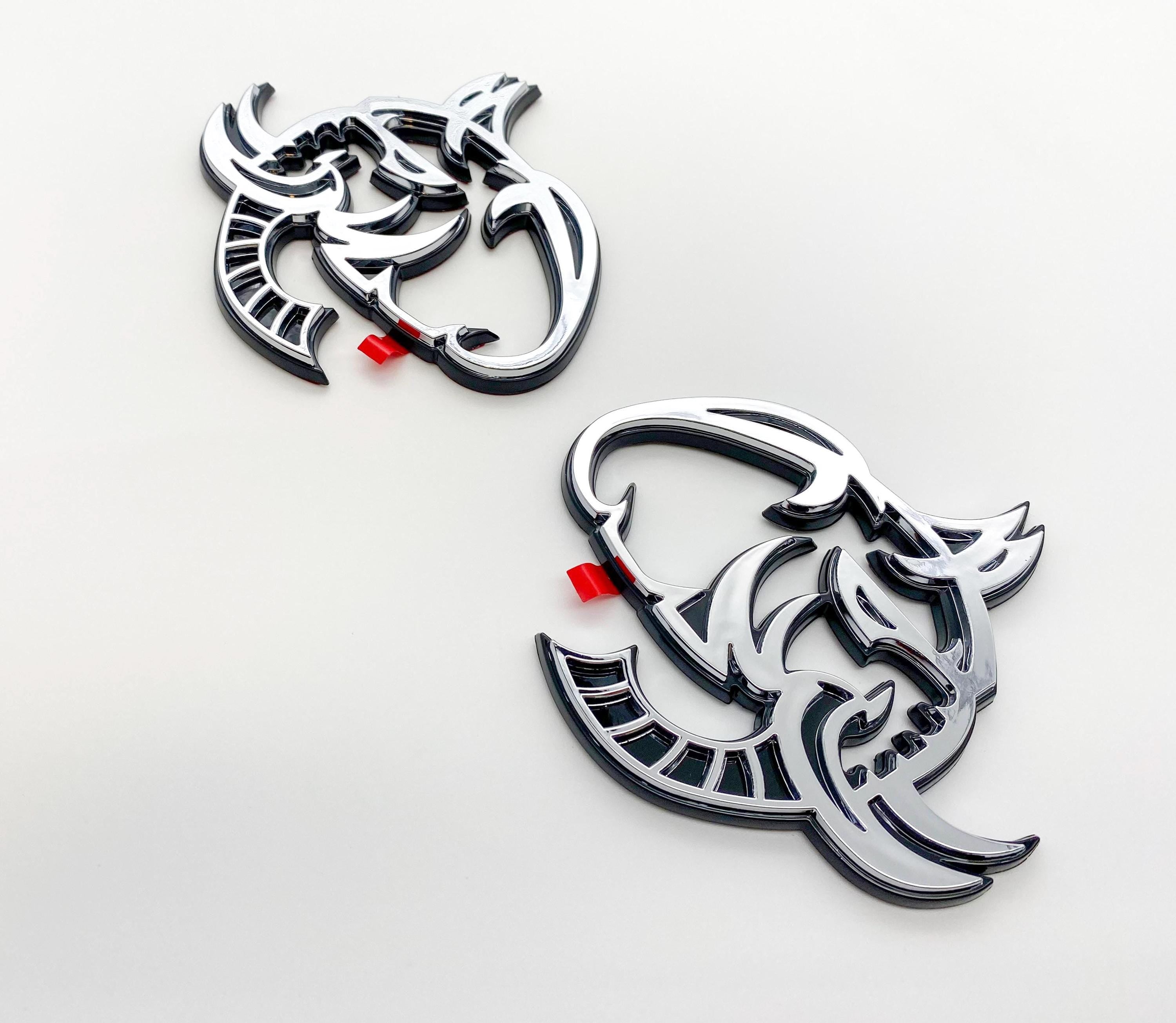 Chrome on Black Elephant Head Fender Left/Right Side Badge 3D Emblems Decal Stickers for Hellephant Challenger Charger TRX Silverado