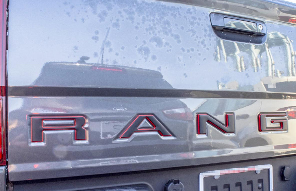 Black on Red outline Raised Tailgate Insert Letters Tailgate Letters Insert Plastic ABS Badge Fits 2019-2023 Ford Ranger Tailgate
