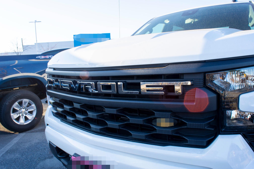 Chrome Overlay Letters Emblem for Front Grille Fits 2022-2025 Chevy Silverado Work Truck GF5 or Custom GF2 , Excludes LTZ High Country ZR2