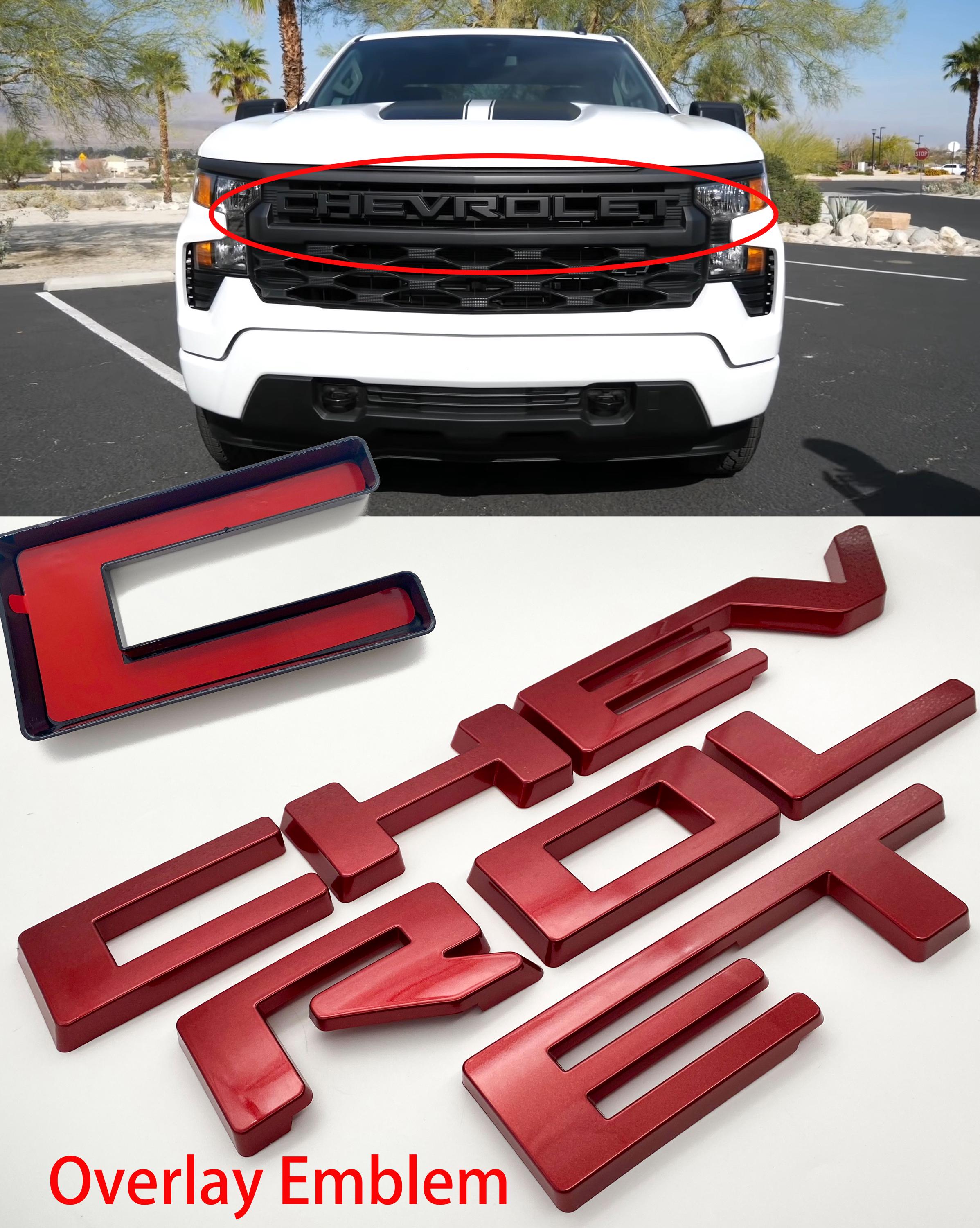 Cherry Red Tintcoat Overlay Letters Emblem for Front Grille Fits 2022-2025 Chevy Silverado Work Truck GF5 or Custom GF2