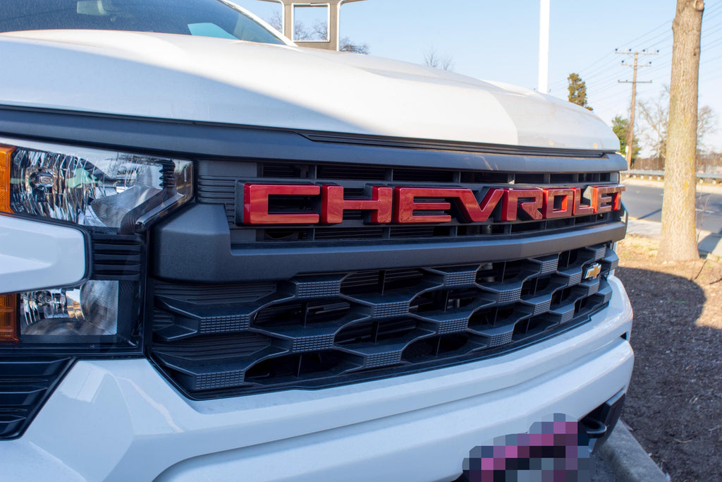 Cherry Red Tintcoat Overlay Letters Emblem for Front Grille Fits 2022-2025 Chevy Silverado Work Truck GF5 or Custom GF2