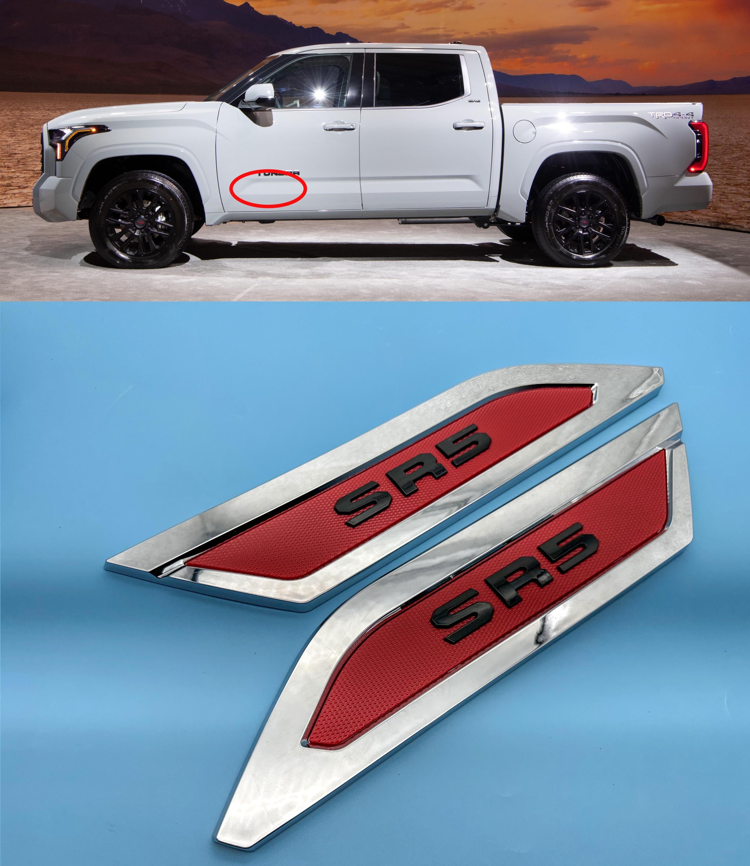 Red Chrome Door Side Body Molding Trim For 2022-2025 Toyota Tundra SR5
