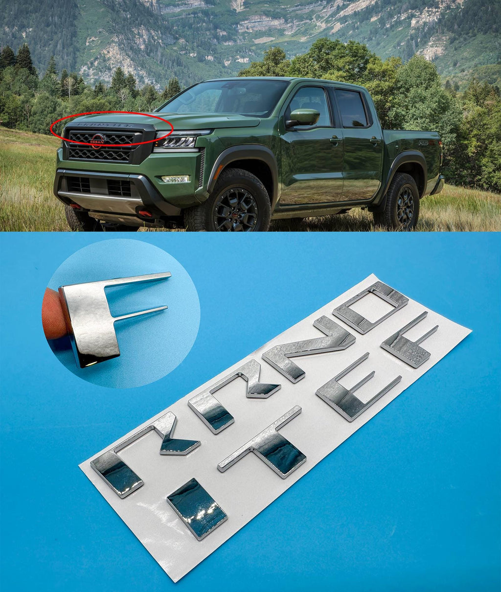 Chrome Raised Front Hood Decals Stickers Insert Letters Compatible with 2022-2025 Nissan Frontier