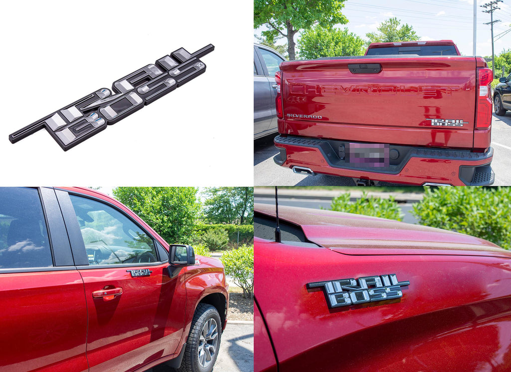 Chrome with Black outline Custom 1/8" Thick Trailboss Bedside Emblem Badge with Adhesive - 12'' x 1.8'' - ABS Plastic