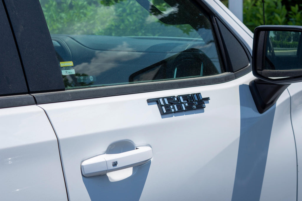 Chrome with Black outline Custom 1/8" Thick Trailboss Bedside Emblem Badge with Adhesive - 12'' x 1.8'' - ABS Plastic