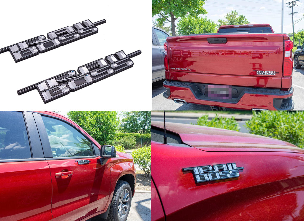 Chrome with Black outline Custom 1/8" Thick Trailboss Bedside Emblem Badge with Adhesive - 12'' x 1.8'' - ABS Plastic