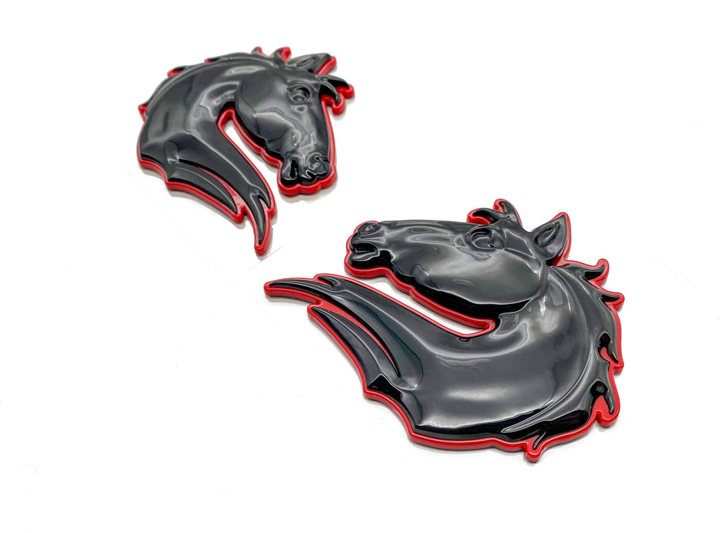 Black on Red Set of 2 Bronco Horse Emblems Badge Universal Fit for Tailgate & Fender - Compatible with Various Models