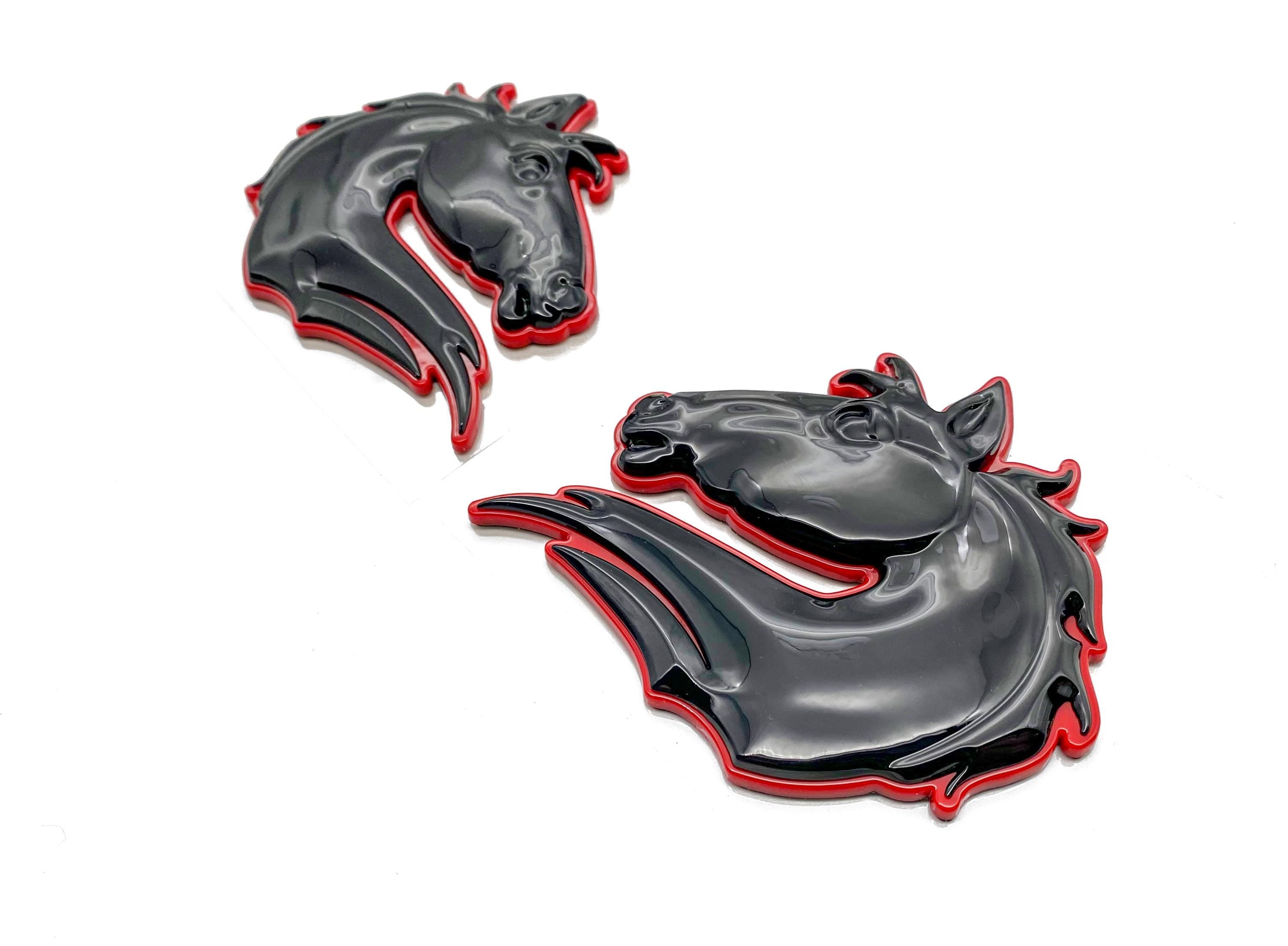Black on Red Set of 2 Bronco Horse Emblems Badge Universal Fit for Tailgate & Fender - Compatible with Various Models