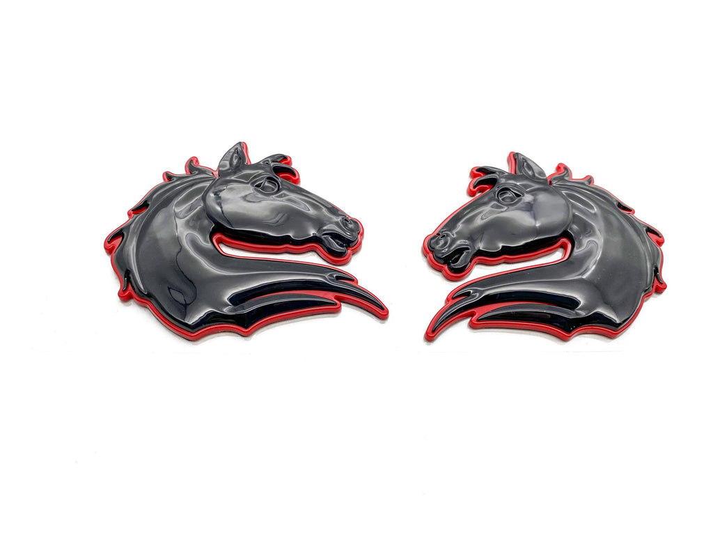 Black on Red Set of 2 Bronco Horse Emblems Badge Universal Fit for Tailgate & Fender - Compatible with Various Models