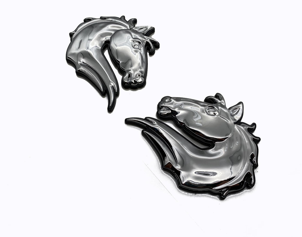 Chrome on Black Set of 2 Bronco Horse Emblems Badge Universal Fit for Tailgate & Fender - Compatible with Various Models