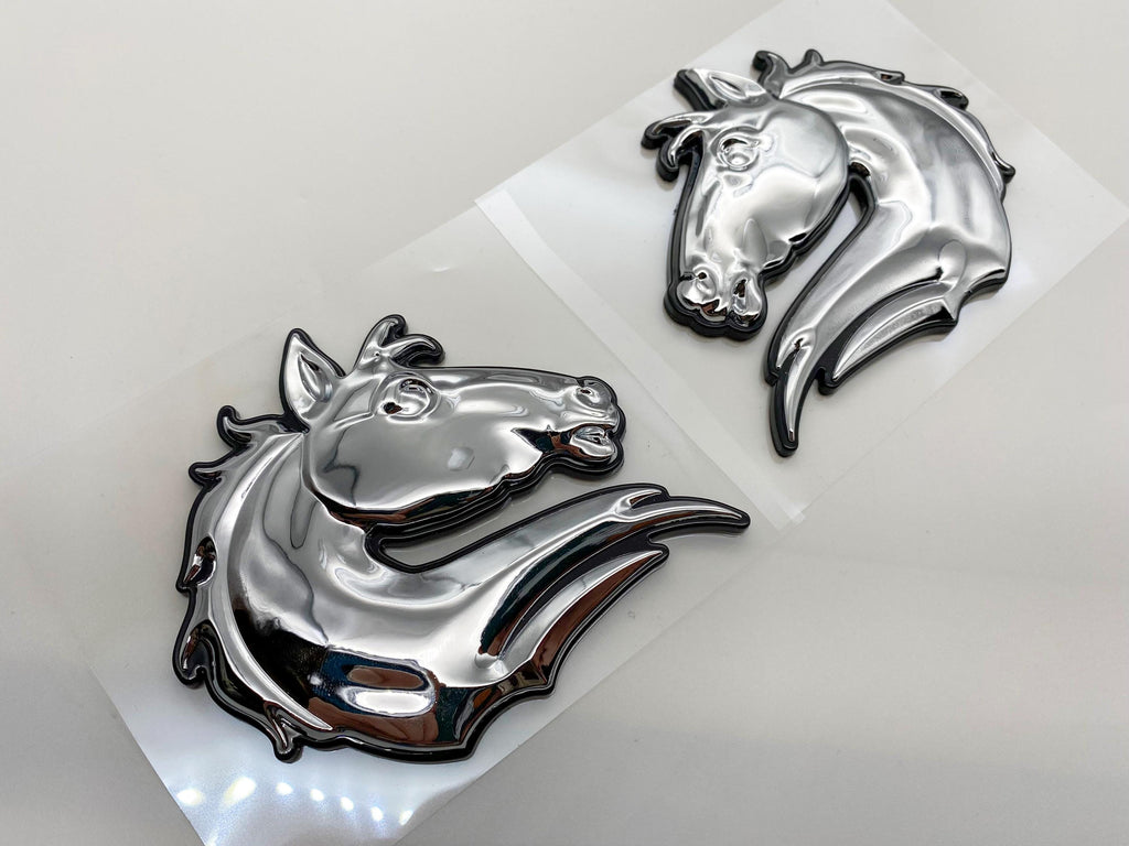 Chrome on Black Set of 2 Bronco Horse Emblems Badge Universal Fit for Tailgate & Fender - Compatible with Various Models
