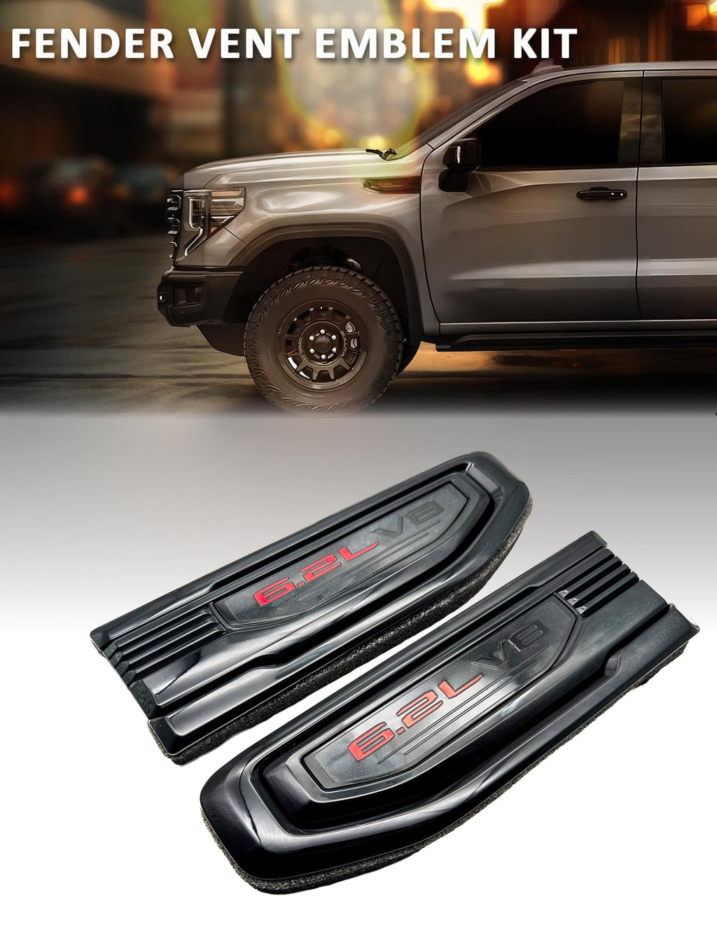 Black emblem Fit For 19-24 GMC Sierra 1500 6.2L V8 Duramax Fender Vent Emblem Kit Black 86532094