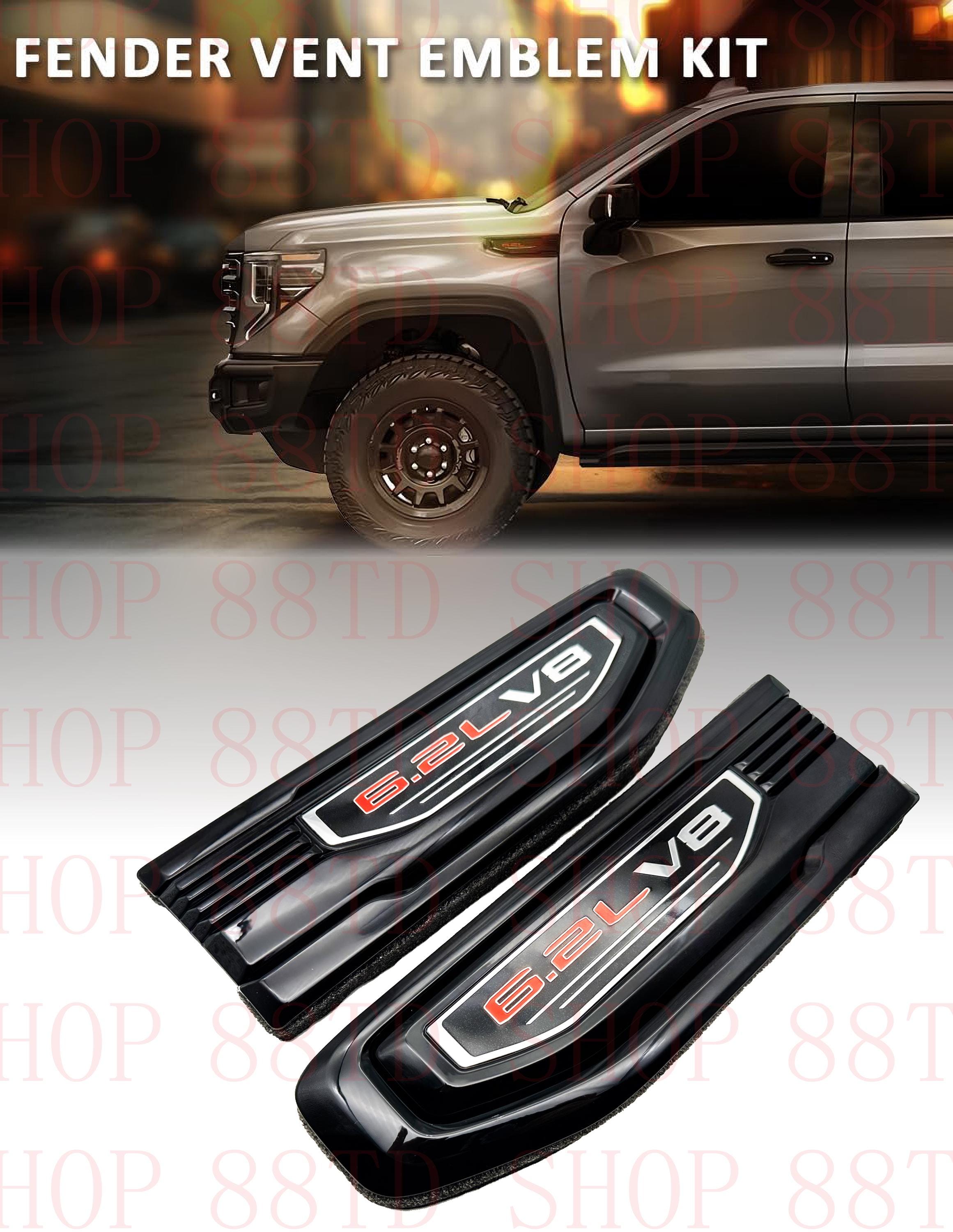 Black emblem Fit For 19-24 GMC Sierra 1500 6.2L V8 Duramax Fender Vent Emblem Kit Black 86532094