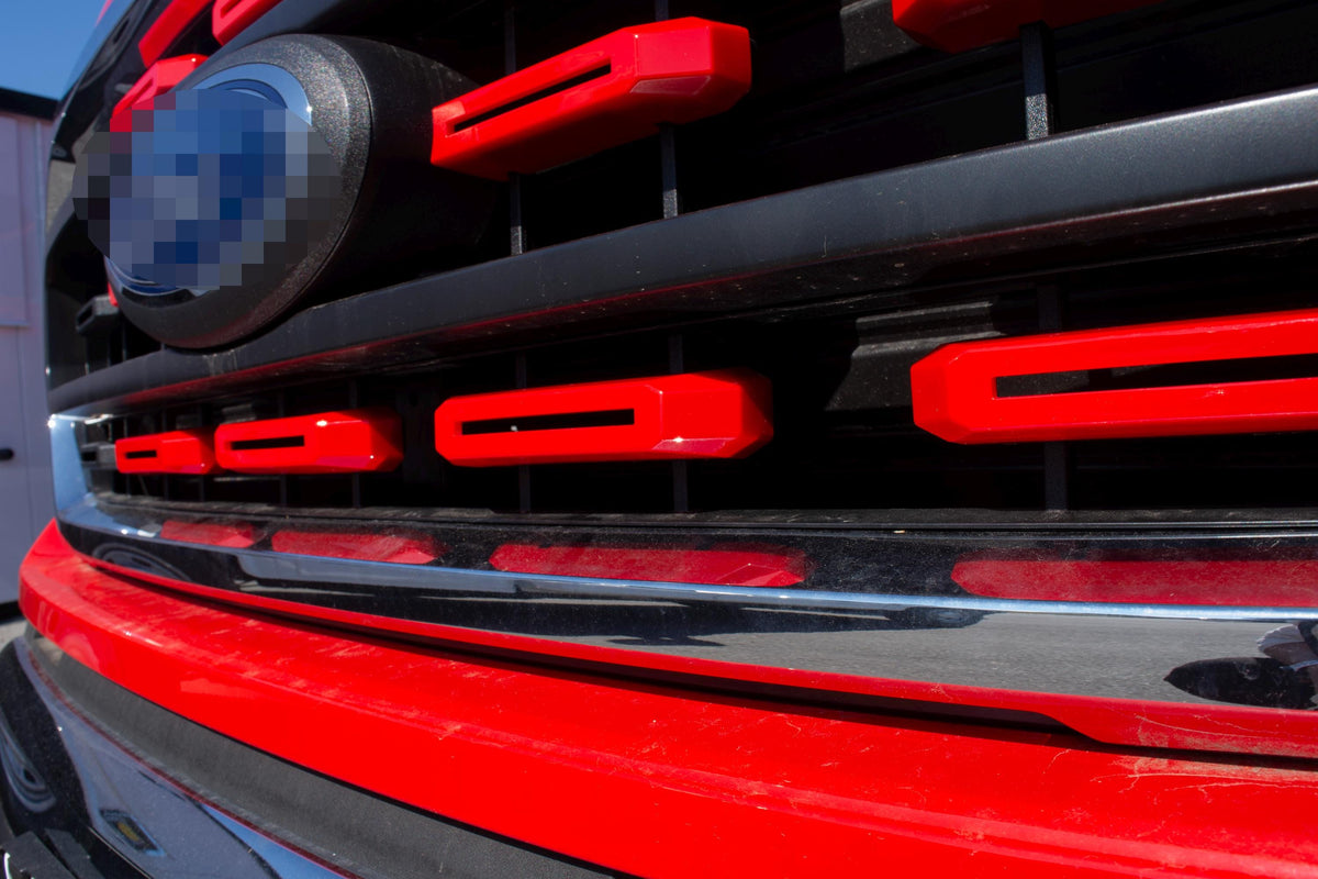 Gloss Race Red Grille Insert Trim Compatible with 2021-2023 Ford F-150 XL/XLT - Adhesive Backed Custom Fit Overlay