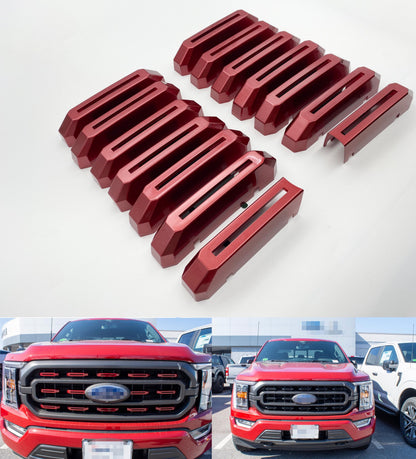 Rapid Red Metallic Grille Insert Trim Compatible with 2021-2023 Ford F-150 XL/XLT - Adhesive Backed Custom Fit Overlay