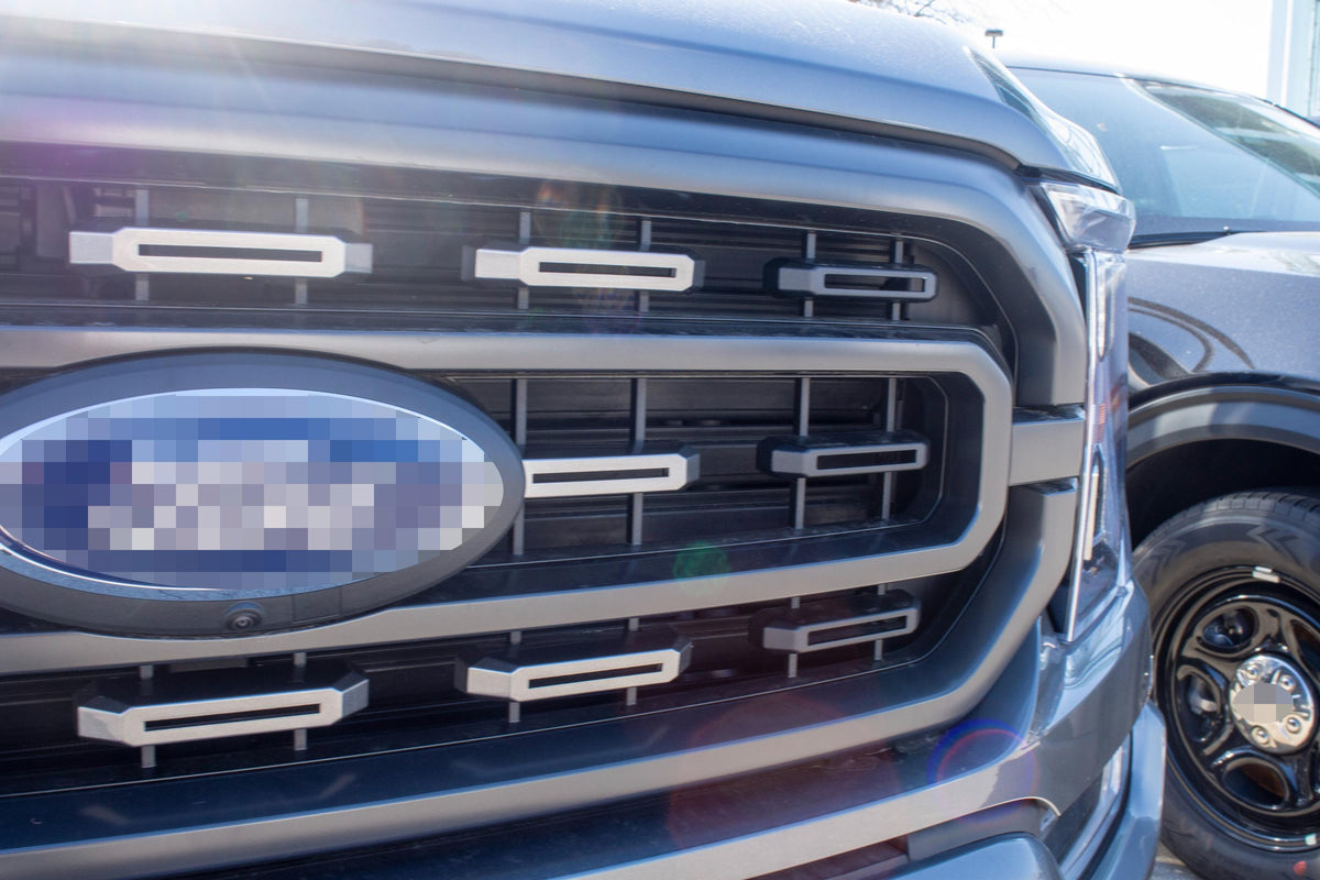 Carbonized Gray Metallic Grille Insert Trim Compatible with 2021-2023 Ford F-150 XL/XLT - Adhesive Backed Custom Fit Overlay