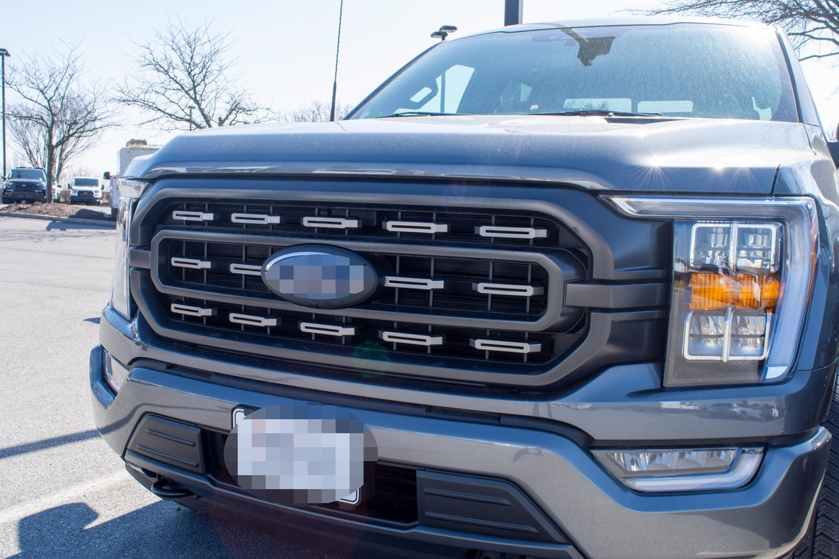 Carbonized Gray Metallic Grille Insert Trim Compatible with 2021-2023 Ford F-150 XL/XLT - Adhesive Backed Custom Fit Overlay