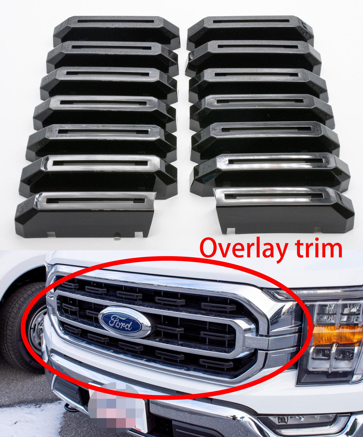 Chrome Grille Insert Trim Compatible with 2021-2023 Ford F-150 XL/XLT - Adhesive Backed Custom Fit Overlay
