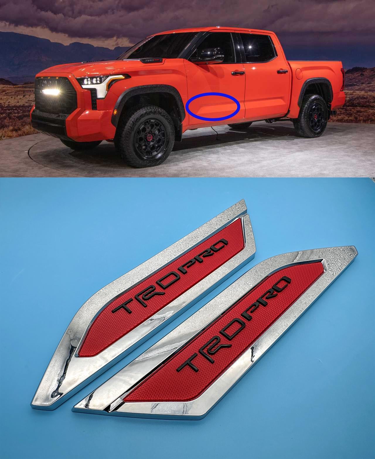 Red Chrome Door Side Body Molding Trim For 2022-2025 Toyota Tundra TRD PRO