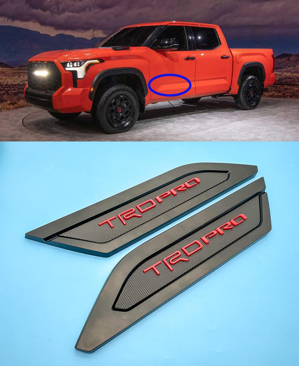 Red with Matte Black Door Side Body Molding Trim For 2022-2025 Toyota Tundra TRD PRO