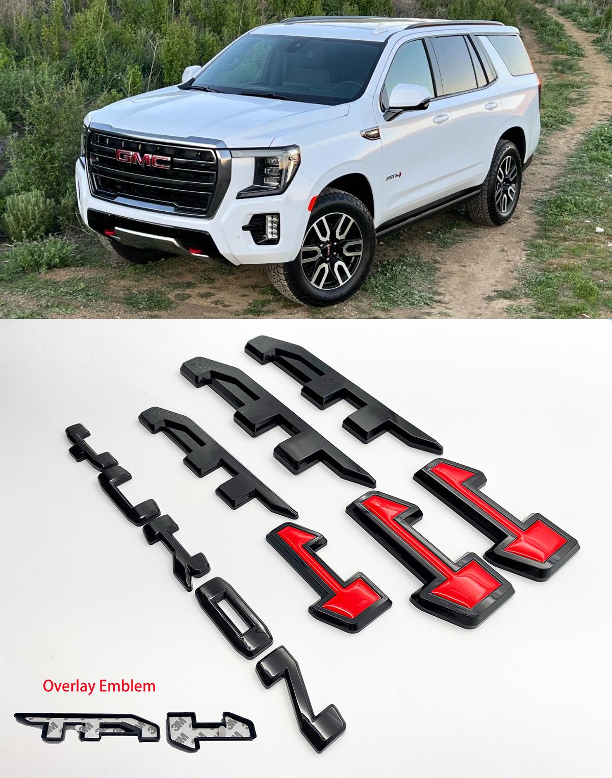 4Pcs Overlay Emblems Kit 2021-2025 Yukon AT4 Letters Emblem 3D Door Rear Nameplate