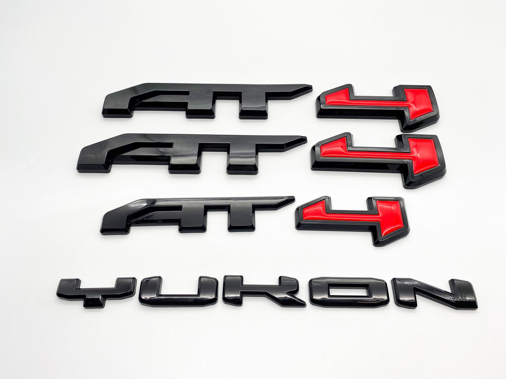 4Pcs Overlay Emblems Kit 2021-2025 Yukon AT4 Letters Emblem 3D Door Rear Nameplate