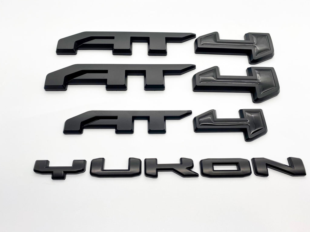 4Pcs Matte Black Overlay Emblems Kit 2021-2025 Yukon AT4 Letters Emblem 3D Door Rear Nameplate