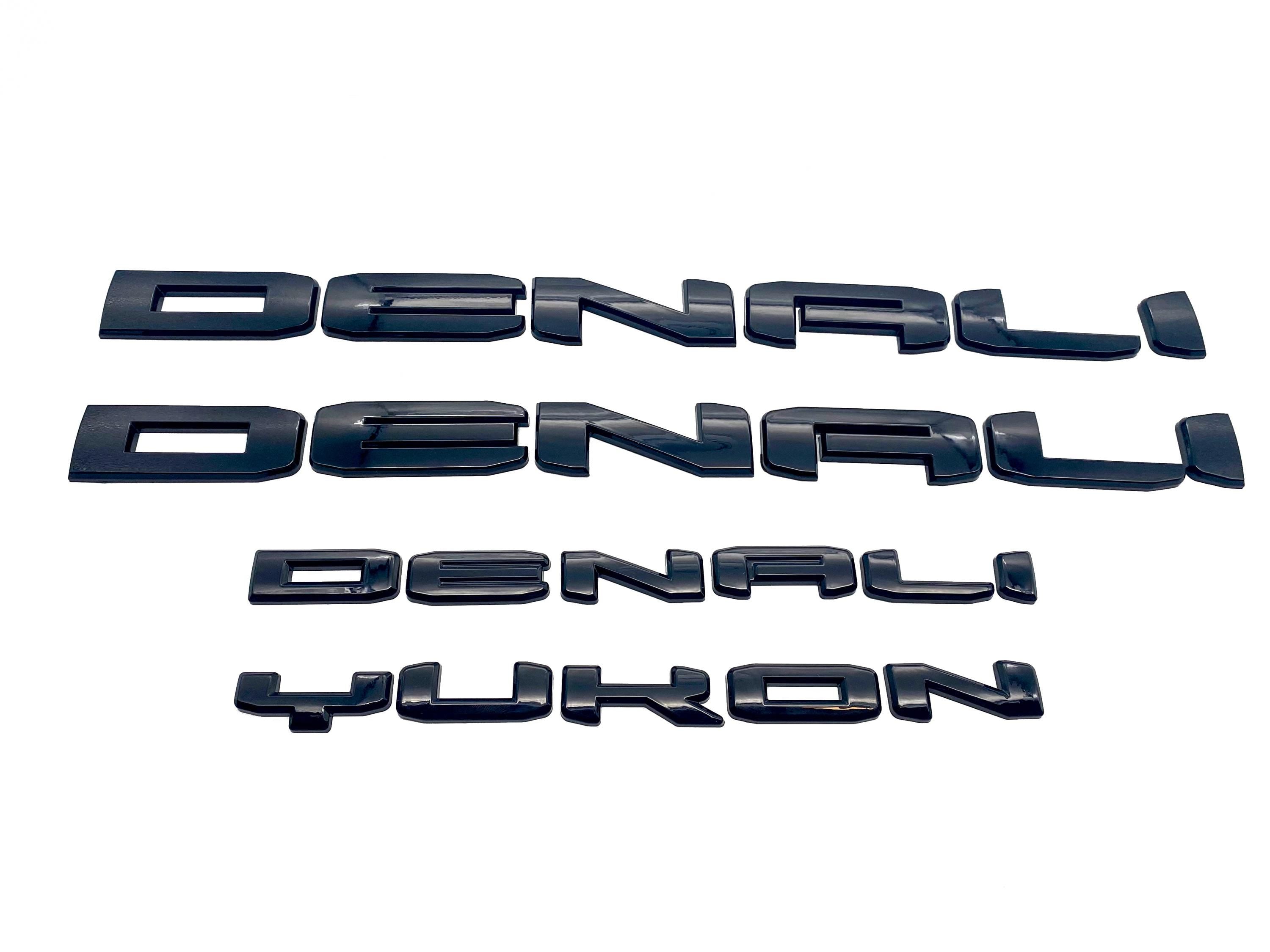 4Pcs Gloss Black Overlay Emblems Kit 2021-2025 Yukon Denali Letters Emblem 3D Door Rear Nameplate