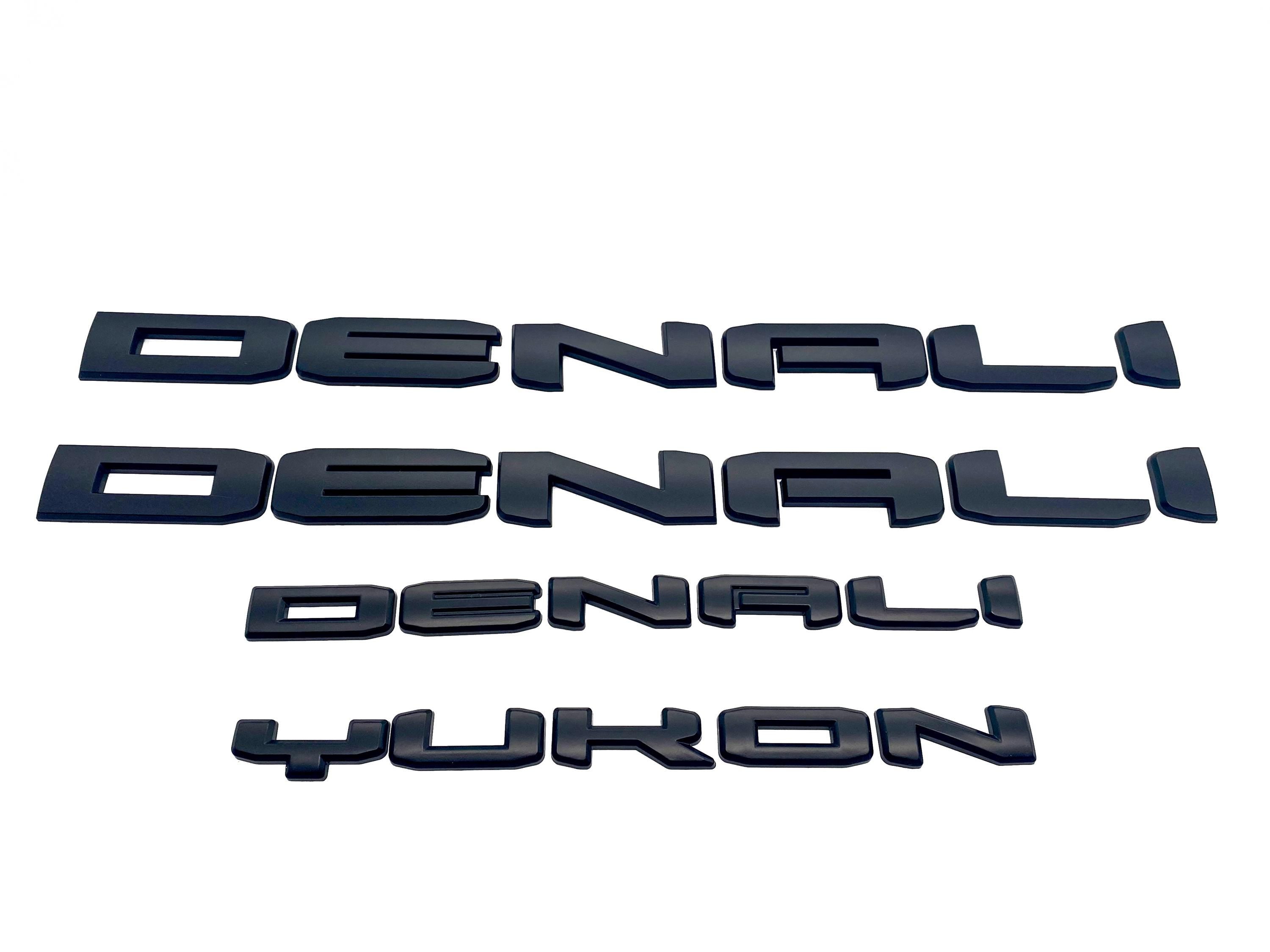 4Pcs Matte Black Overlay Emblems Kit 2021-2024 Yukon Denali Letters Emblem 3D Door Rear Nameplate