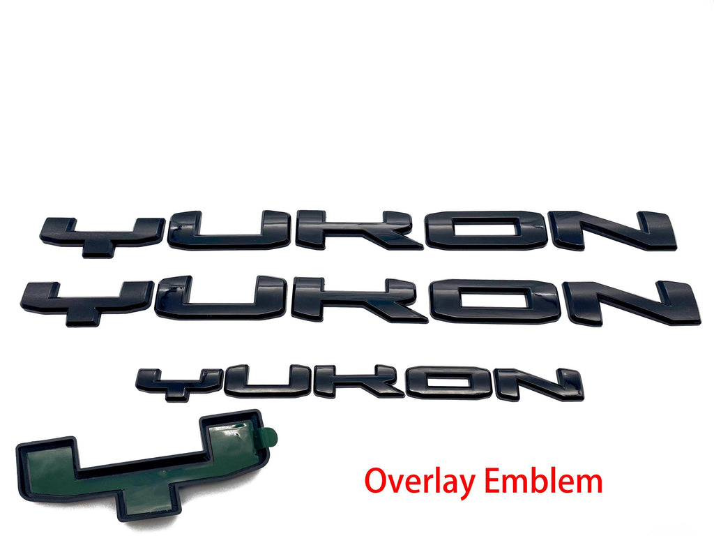 4Pcs Gloss Black Overlay Emblems Kit 2021-2025 Yukon SLE Letters Emblem 3D Door Rear Nameplate