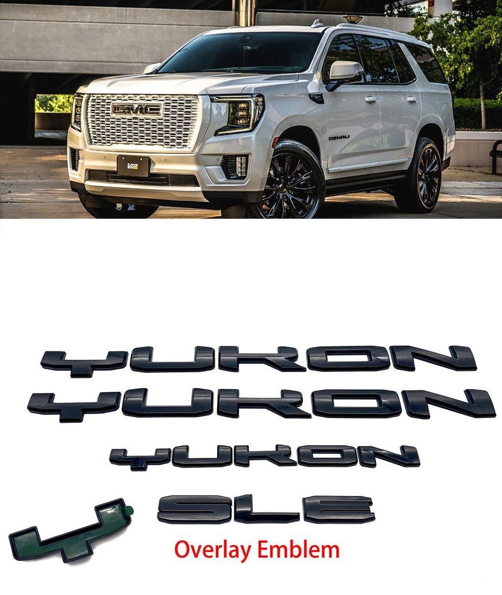 4Pcs Gloss Black Overlay Emblems Kit 2021-2025 Yukon SLE Letters Emblem 3D Door Rear Nameplate