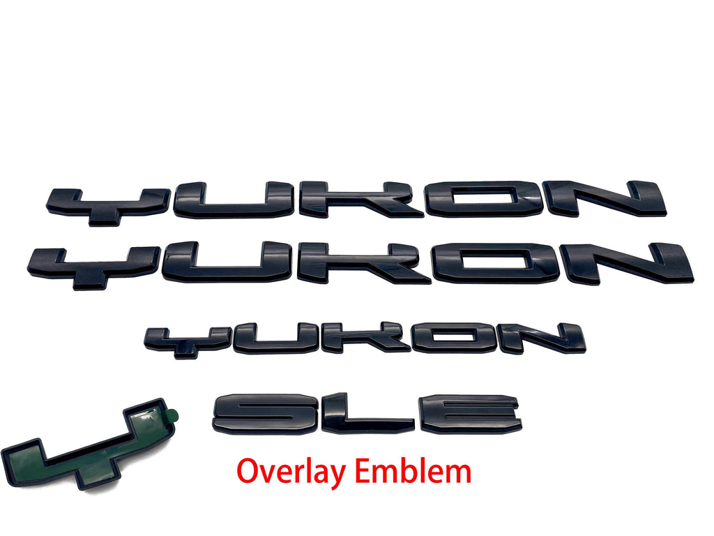 4Pcs Gloss Black Overlay Emblems Kit 2021-2025 Yukon SLE Letters Emblem 3D Door Rear Nameplate