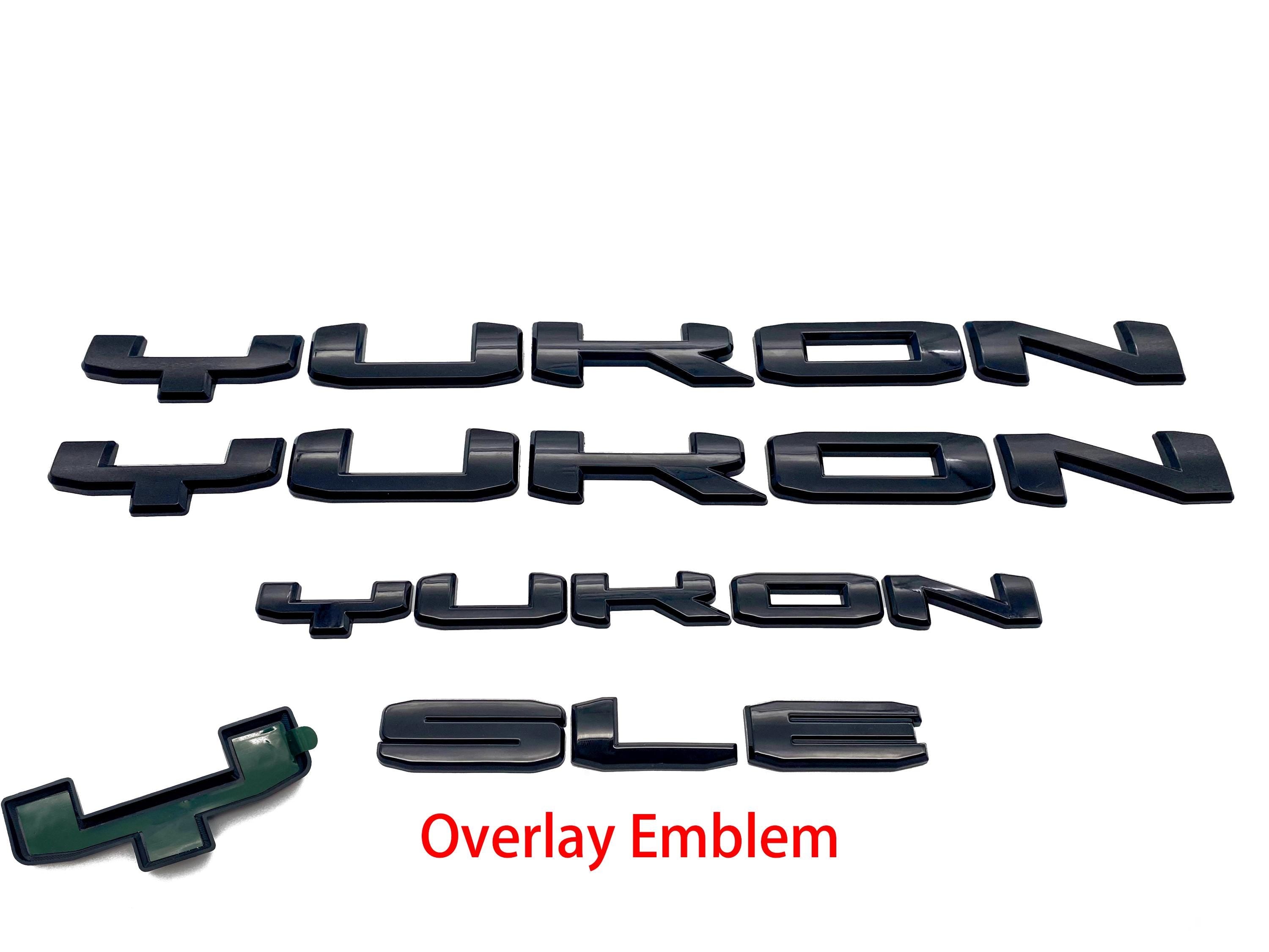 4Pcs Gloss Black Overlay Emblems Kit 2021-2025 Yukon SLE Letters Emblem 3D Door Rear Nameplate