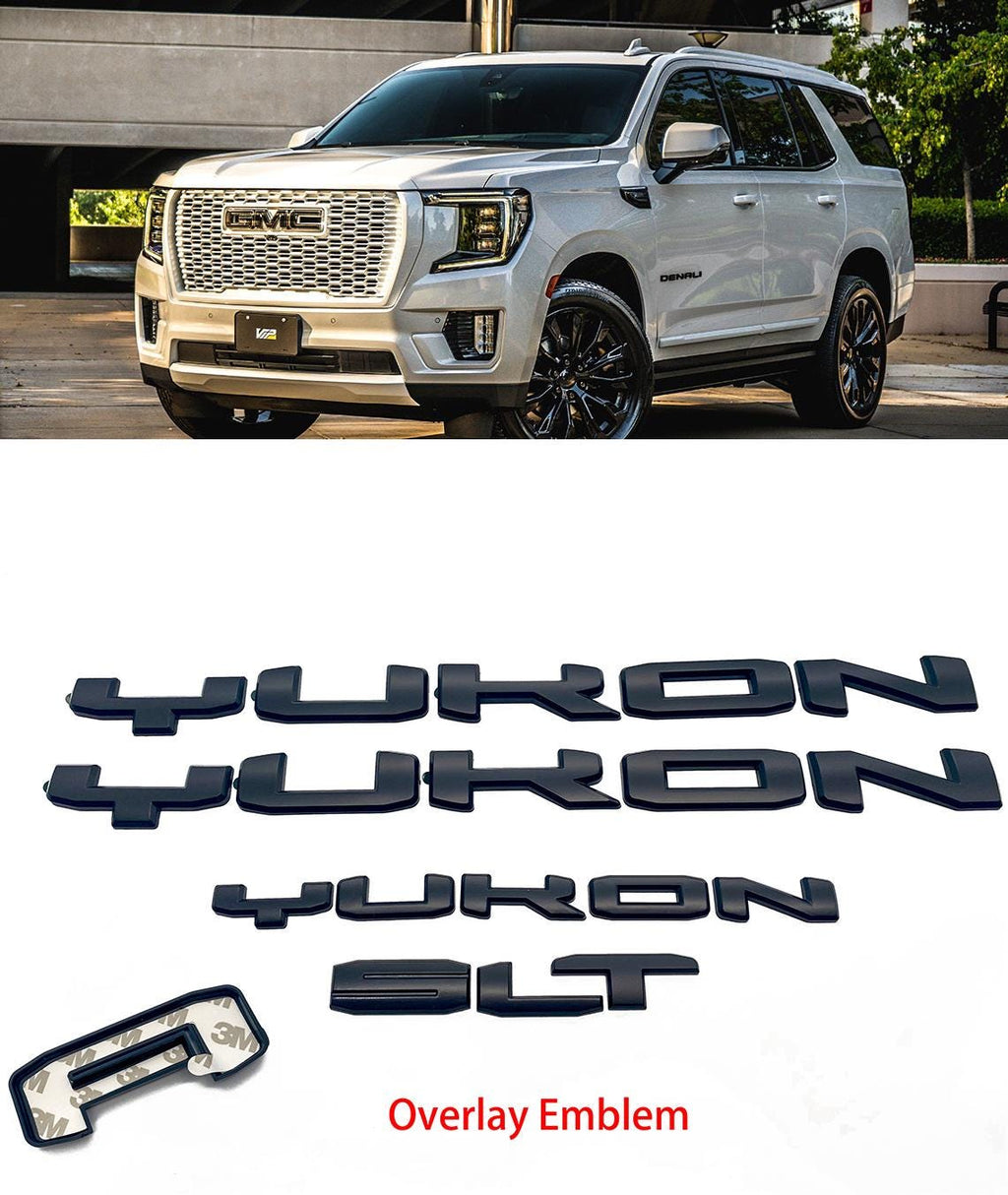 4Pcs Matte Black Overlay Emblems Kit 2021-2025 Yukon SLT Letters Emblem 3D Door Rear Nameplate